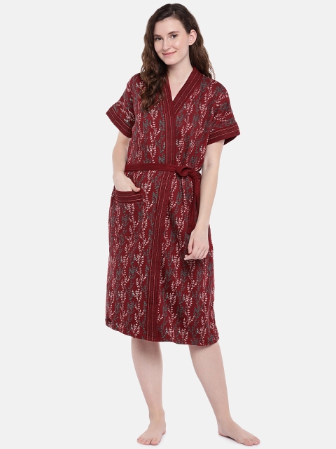 

Sand Dune Women Maroon Printed Bath Robe 7107