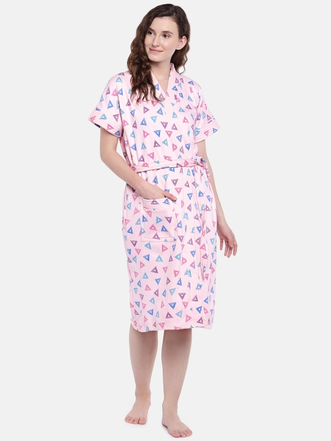 

Sand Dune Women Pink & Blue Printed Bath Robe 7108