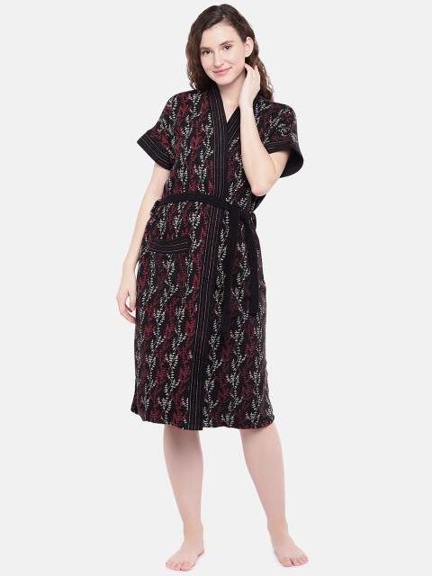 

Sand Dune Women Black & Red Printed Bath Robe 7107