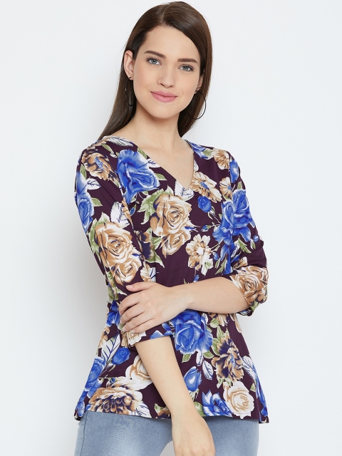 

Karmic Vision Aubergine & Blue Floral Print Top, Purple