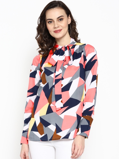 

Karmic Vision Women White & Navy Blue Printed Top