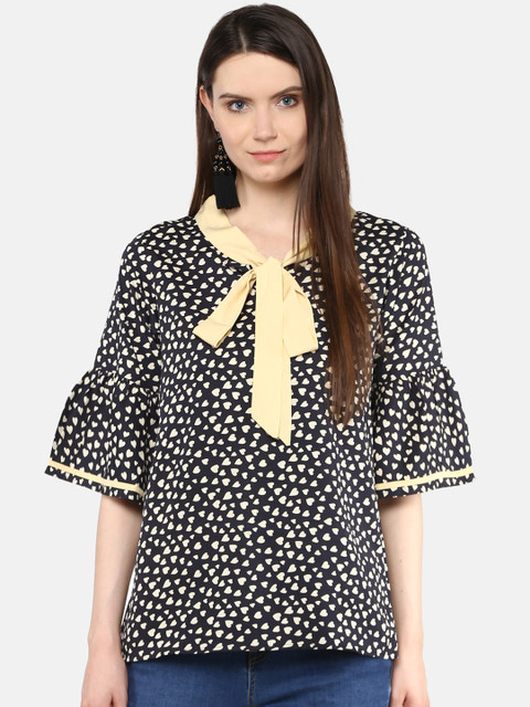 

Karmic Vision Women Black & Cream-Coloured Printed Top