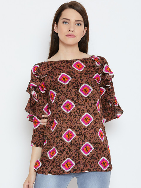 

Karmic Vision Women Brown & Pink Printed Top