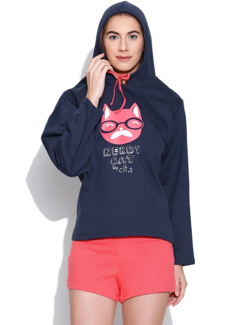 

Clt.s Navy & Coral Pink Printed Lounge Set C34, Navy blue
