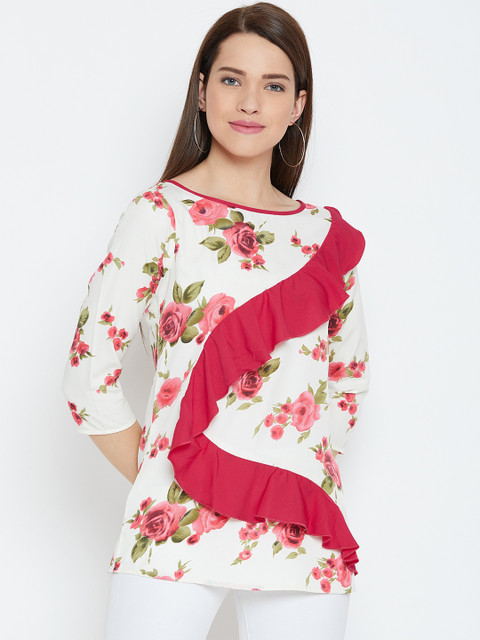 

Karmic Vision Women Off-White & Pink Printed Top