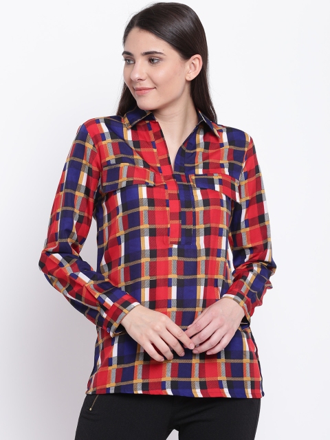 

Karmic Vision Women Red & Blue Checked Shirt Style Top