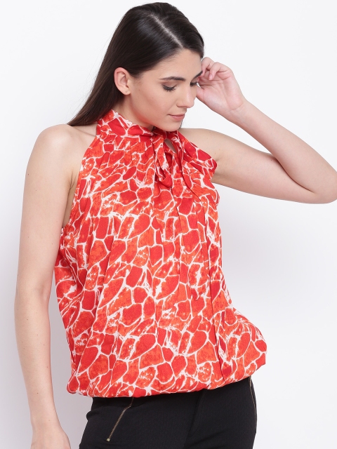 

Karmic Vision Women Orange Animal Print Blouson Top