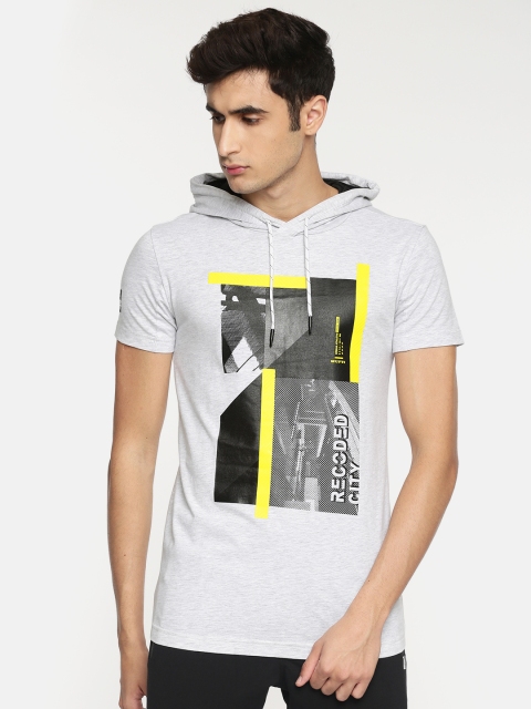 

Mufti Men Grey Melange Printed Hooded T-shirt