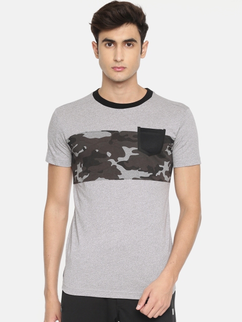 

Mufti Men Grey Melange Slim Fit Printed Round Neck T-shirt