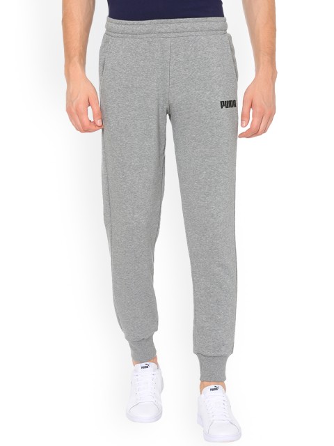 

Puma Men Grey Melange Solid Slim-Fit Joggers ESS PUMA Pants TR cl Medium Gray Heather