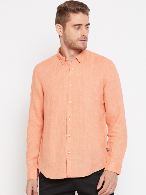 

Blackberrys Men Orange Slim Fit Solid Linen Casual Shirt