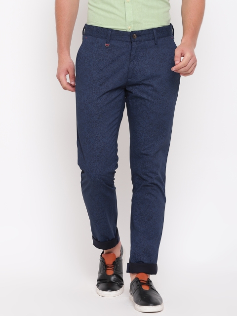 

Blackberrys Men Navy Printed Slim Fit Casual Trousers, Navy blue