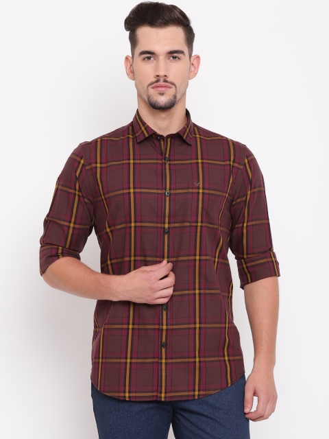 

Blackberrys Men Maroon & Mustard Yellow Slim Fit Checked Casual Shirt