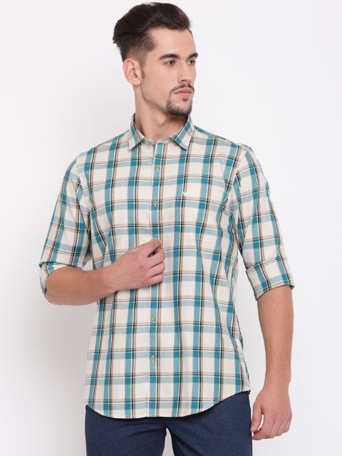 

Blackberrys Men Off-White & Green Slim Fit Checked Casual Shirt