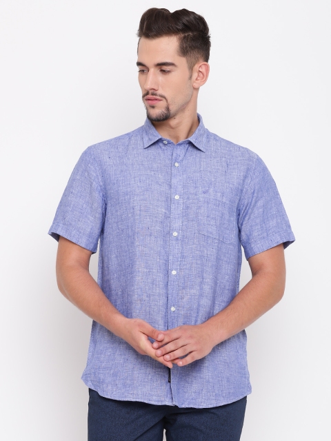 

Blackberrys Men Blue Slim Fit Solid Linen Casual Shirt