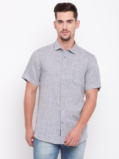 

Blackberrys Men Grey Melange Slim Fit Solid Linen Casual Shirt