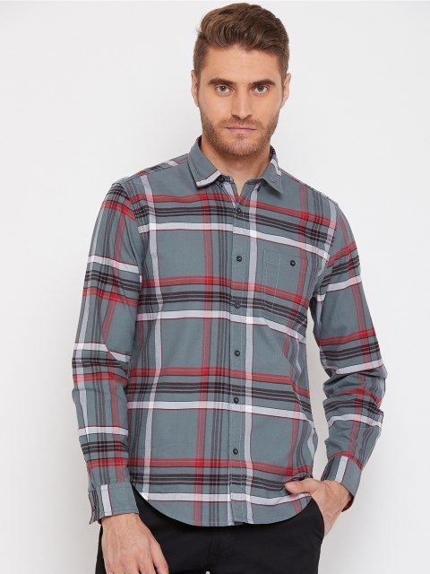 

Blackberrys Men Charcoal Grey & Red Slim Fit Checked Casual Shirt