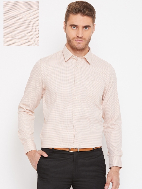 

Blackberrys Men Beige & Rust Orange Slim Fit Self Design Formal Shirt