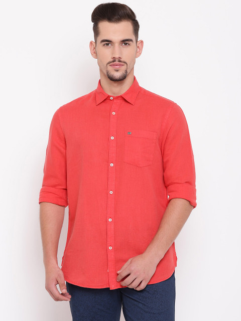 

Blackberrys Men Coral Red Slim Fit Solid Casual Shirt