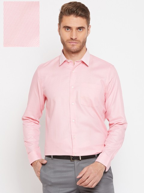 

Blackberrys Men Pink & Off-White Slim Fit Self Design Formal Shirt