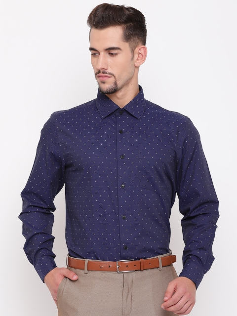 

Blackberrys Men Navy Blue & Yellow Self-Design Casual Shirt