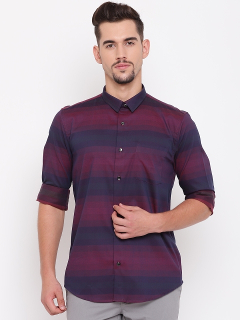 

Blackberrys Men Navy & Pink Self-Striped Slim-Fit Casual Shirt, Navy blue