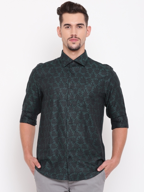 

Blackberrys Men Green & Black Slim Fit Self Design Smart Casual Shirt