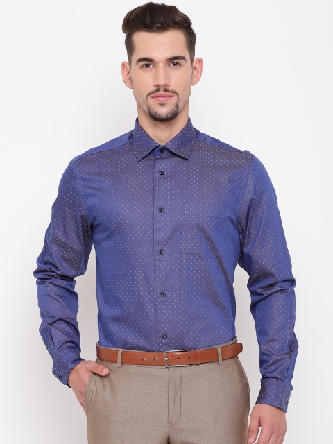 

Blackberrys Men Blue & Yellow Self-Design Dual Tone Party Wear Shirt