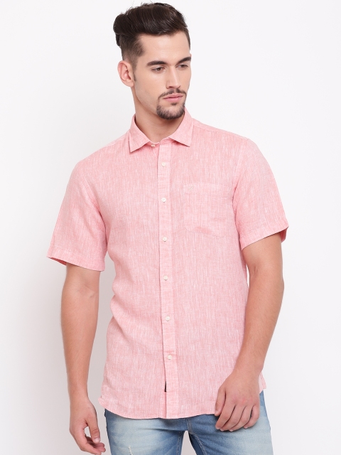

Blackberrys Men Peach-Coloured Slim Fit Solid Linen Casual Shirt