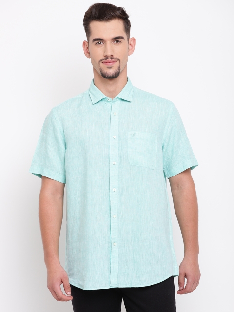 

Blackberrys Men Sea Green Slim Fit Solid Linen Casual Shirt