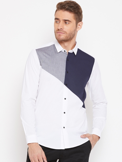 

Blackberrys Men White & Navy Blue Slim Fit Colourblocked Casual Shirt