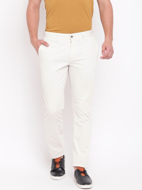 

Blackberrys Men Off-White Sharp Fit Solid Regular Trousers