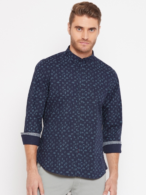 

Blackberrys Men Navy Blue & Green Slim Fit Printed Casual Shirt