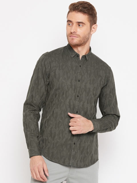 

Blackberrys Men Olive Green Slim Fit Self Design Casual Shirt
