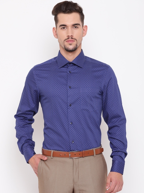 

Blackberrys Men Blue & Mustard Slim Fit Printed Formal Shirt