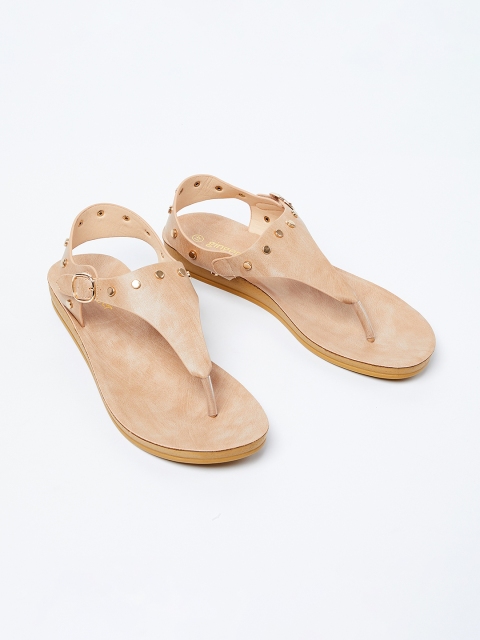 

Ginger by Lifestyle Women Beige Embellished T-Strap Flats