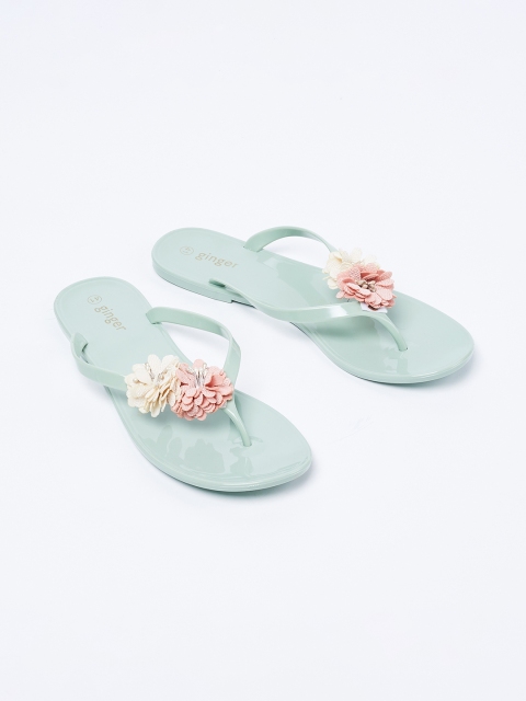 

Ginger by Lifestyle Women Green Embellished Thong Flip-Flops