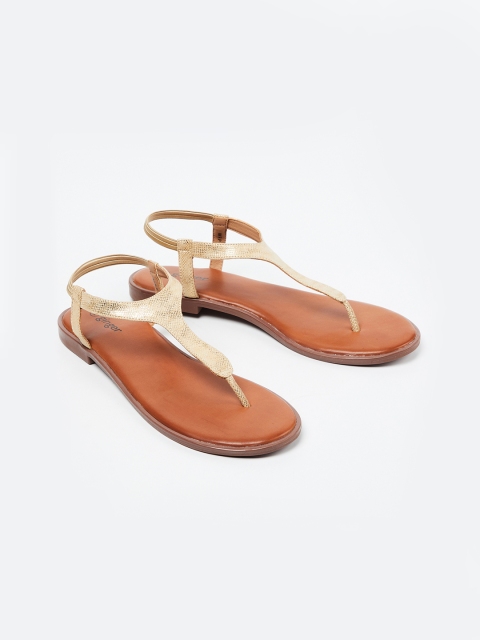 

Ginger by Lifestyle Women Gold-Toned Solid T-Strap Flats