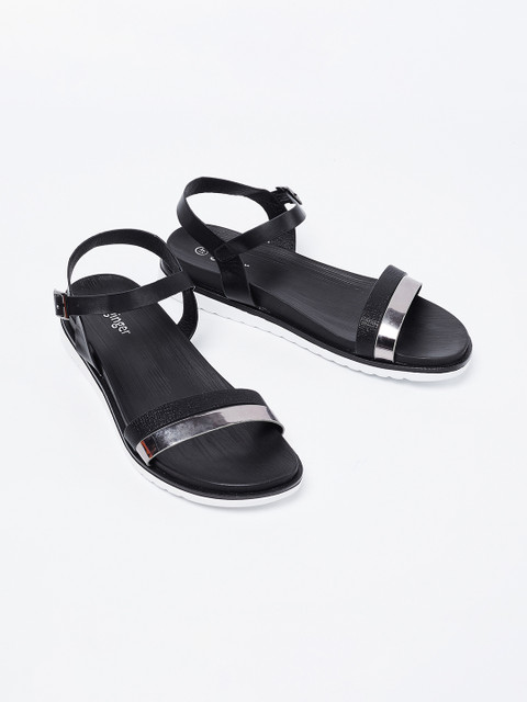 

Ginger by Lifestyle Women Black & Silver-Toned Colourblocked Heels