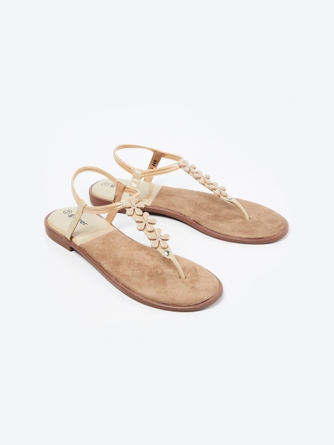 

Ginger by Lifestyle Women Beige Textured T-Strap Flats