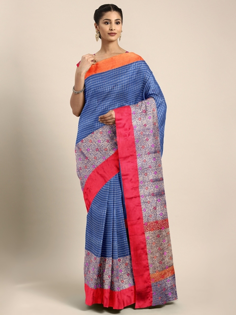 

aamna Blue Pure Silk Checked Saree