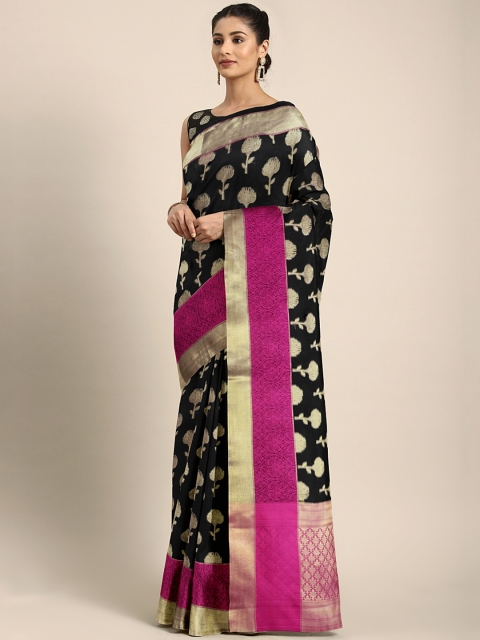 

aamna Black & Gold-Toned Silk Blend Woven Design Banarasi Saree