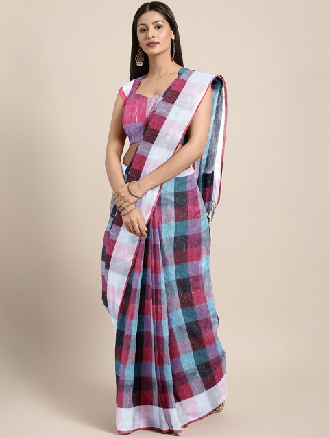 

aamna Multicoloured Pure Linen Checked Banarasi Saree, Multi