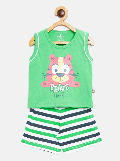 

BRATS AND DOLLS Unisex Green & Navy Blue Printed T-shirt with Shorts