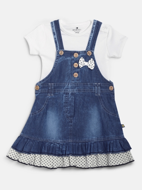 

BRATS AND DOLLS Girls Solid Dungarees with White T-Shirt, Blue