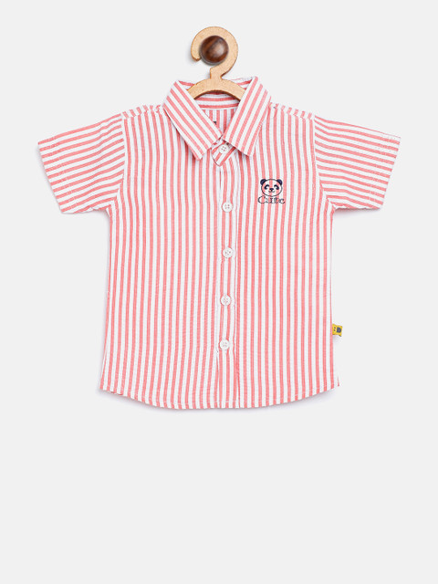 

BRATS AND DOLLS Boys Red & White Regular Fit Striped Casual Shirt