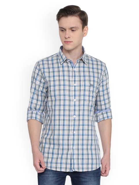 

Van Heusen Men Off-White & Blue Slim Fit Checked Casual Shirt