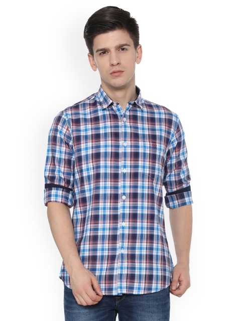 

Van Heusen Men Blue & Off-White Slim Fit Checked Casual Shirt