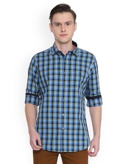 

Van Heusen Men Green & Blue Slim Fit Checked Casual Shirt