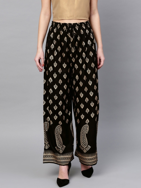 

Ishin Women Black Printed Flared Palazzos
